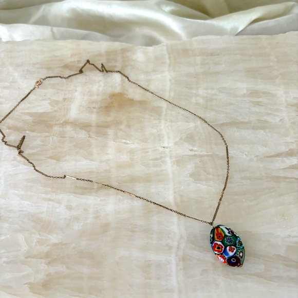 Vintage Jewelry - Vintage 70s multicolor eclectic necklace gold chain boho millefiori